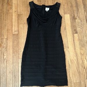 Stenay Vintage Black Ruffle Tiered Dress 6 80s Cocktail Studded Glam Retro
